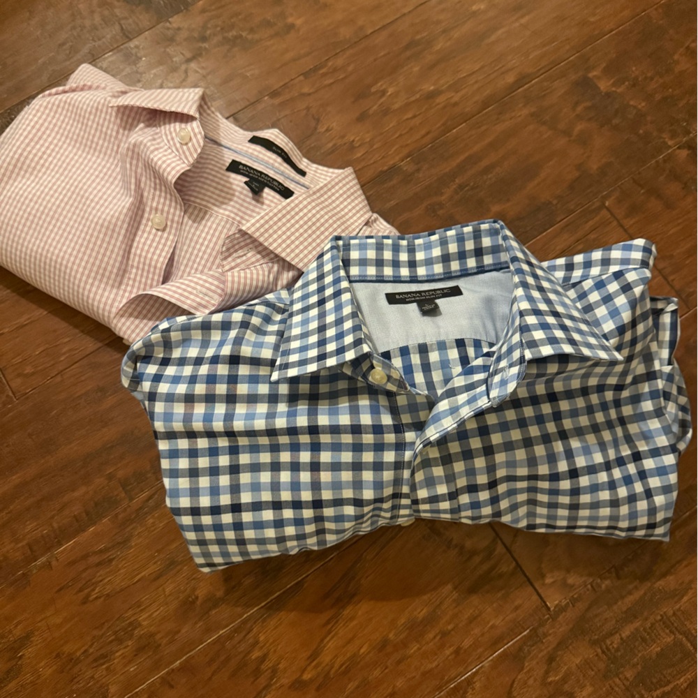 Banana Republic Blue and Pink Gingham Button-Down Shirts (2)